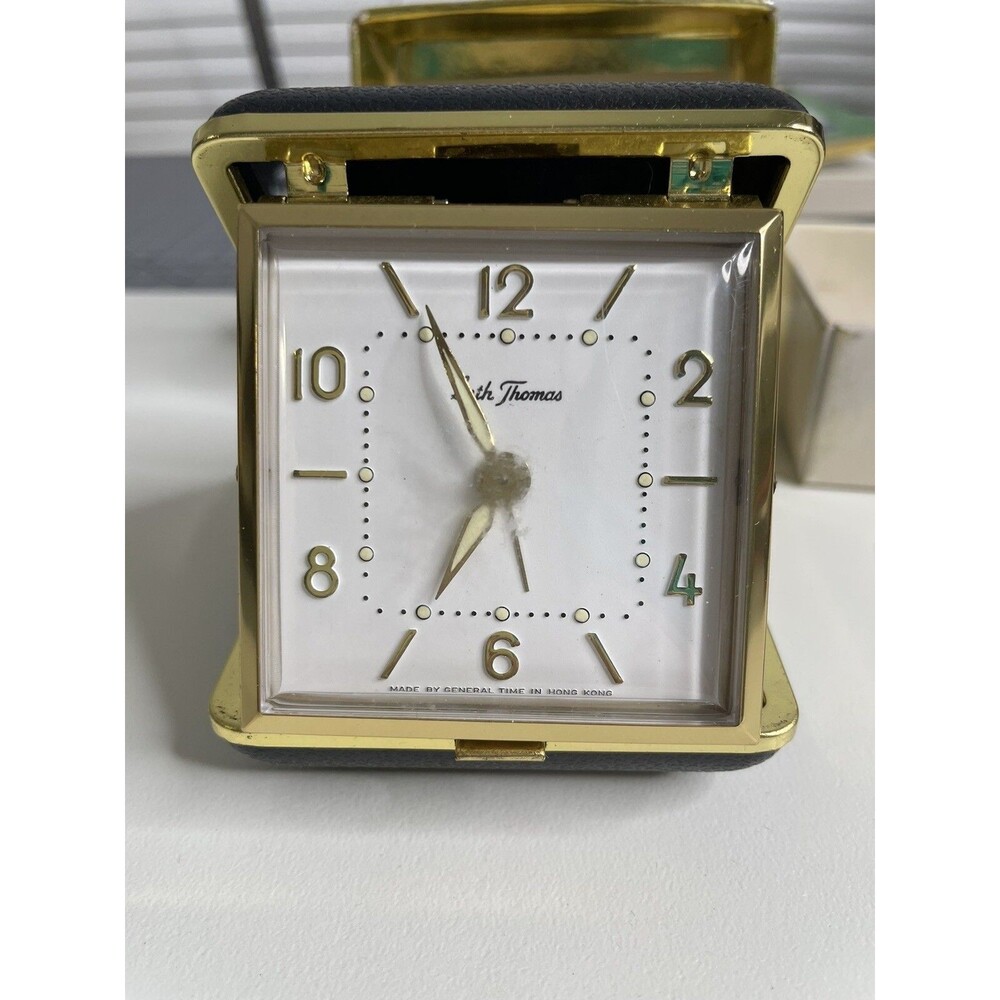 Vintage SETH THOMAS Travatour 40 Hour Travel Alarm Clock Black Case Taiwan